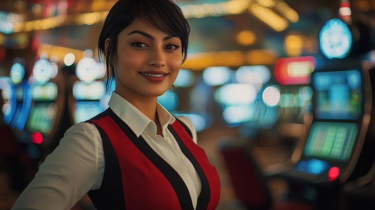 Tampilan layar permainan Big Time Gaming dengan gulungan slot dan tombol putar